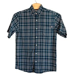 Carhartt men’s shirt blue green plaid short sleeve button front medium
